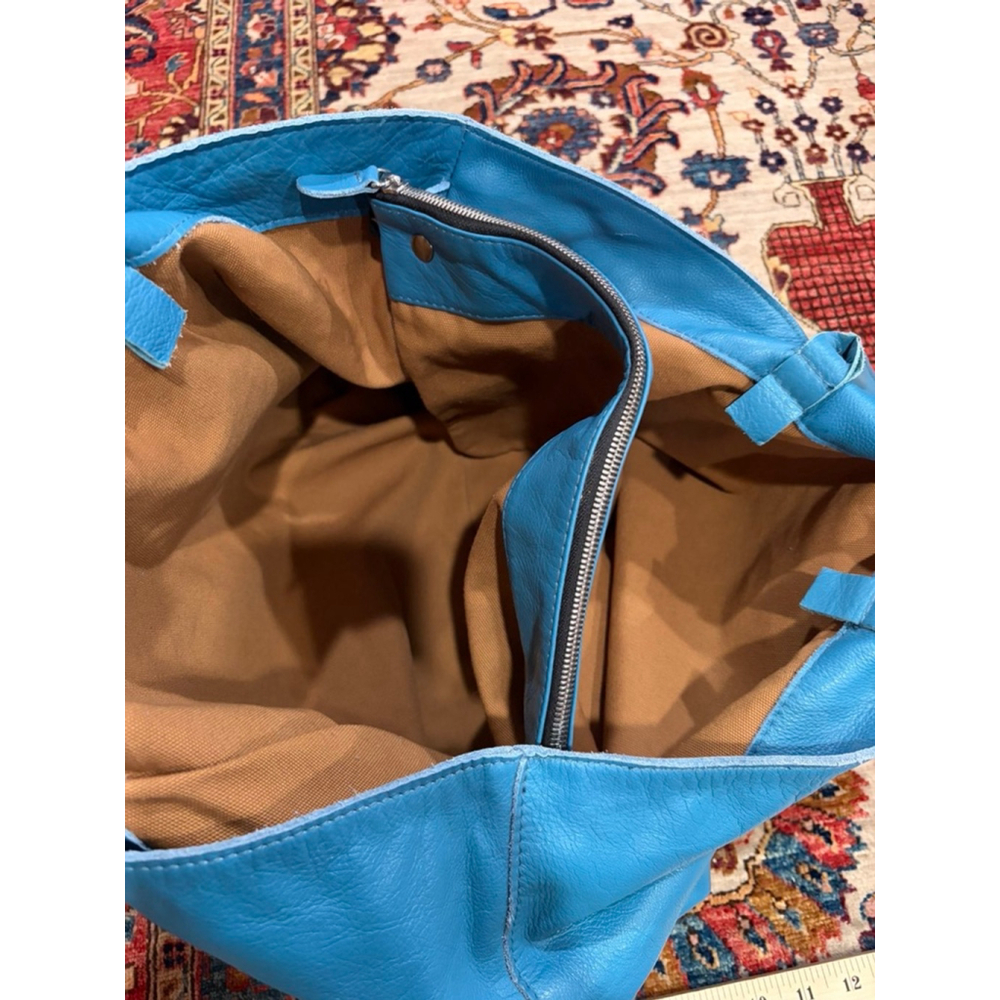 Newbark Blue Pebbled Leather Large Tote Bag Shoulder Carry Minimalist - Picture 8 of 9